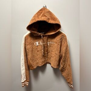 Champion Tan Corduroy Cropped Hoodie
